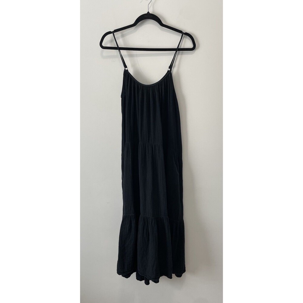 Xirena Tiered Midi Dress Black Strappy M Summer Resort Beach Effortless Flaws